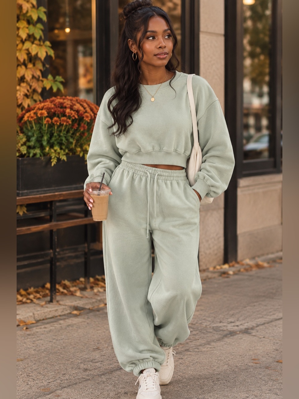 Zara basic matching jogger set size Medium light sage green color cotton